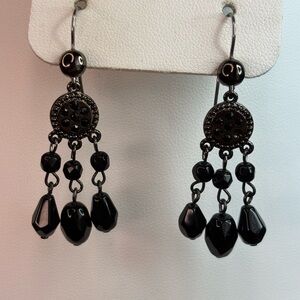 Premier Designs Black Chandelier Earrings with Teardrop Accents
